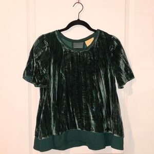 Anthropologie emerald crushed velvet swing top